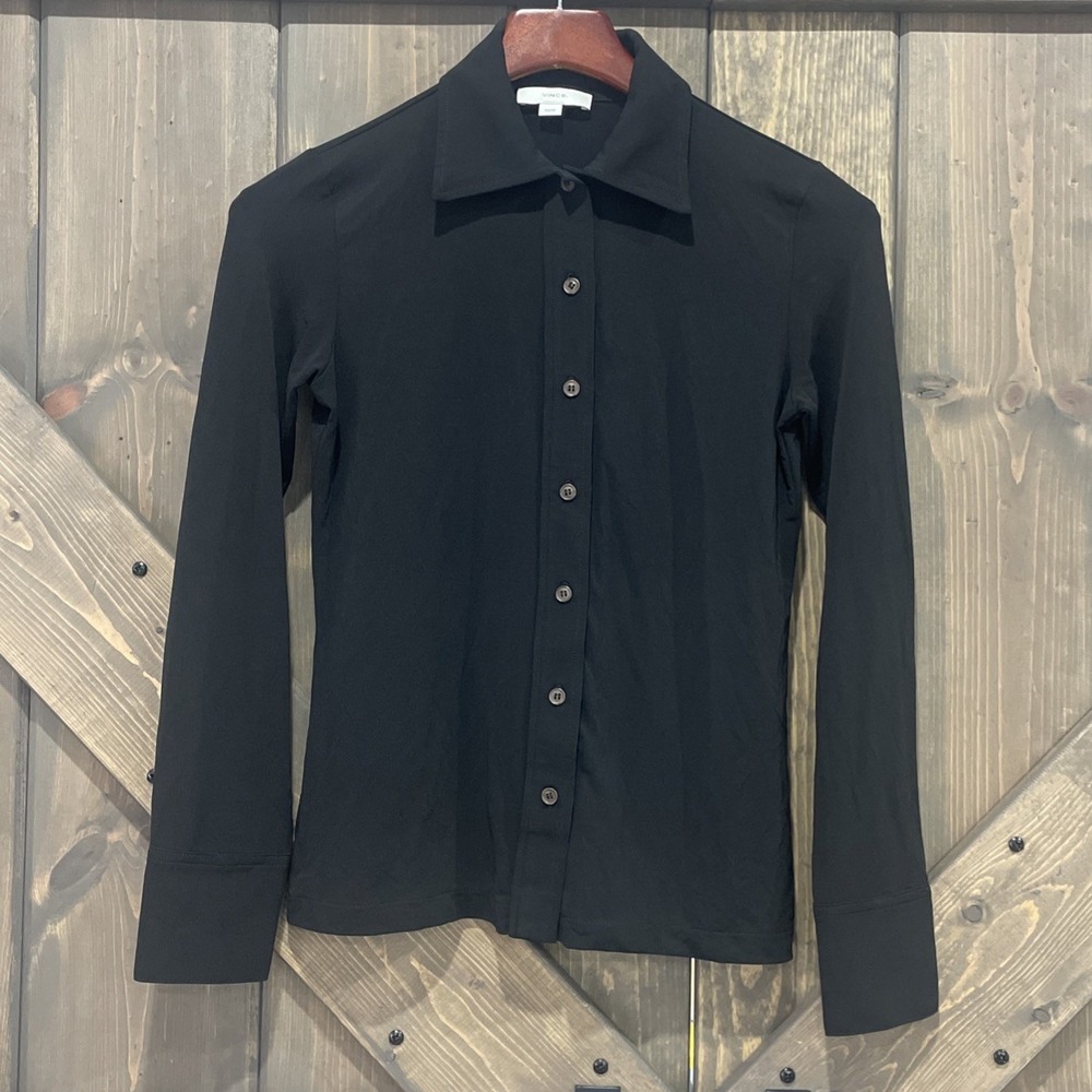 Vince Black Slim Fit Button Down Shirt Blouse Long Sleeves Women's XS/TP